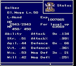 Golbez prototype LV. 50 Final Fantasy IV Stats