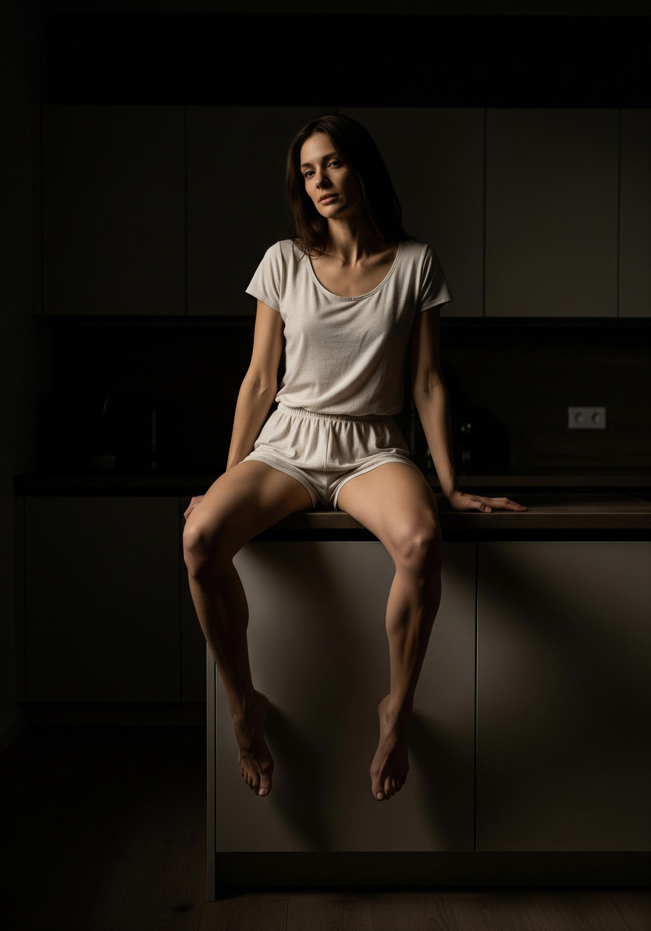 A girl in white pajamas