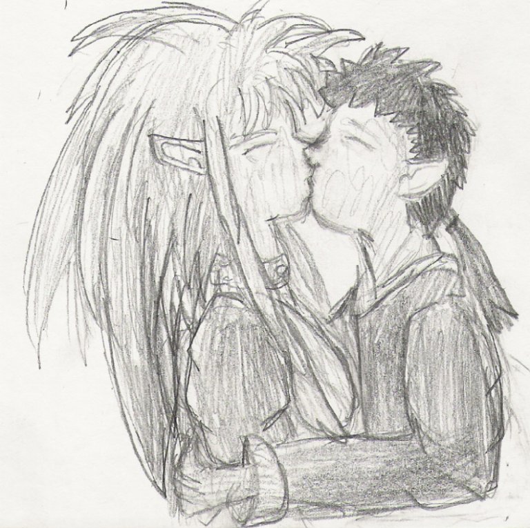 Tenchi and Ryoko Kissing