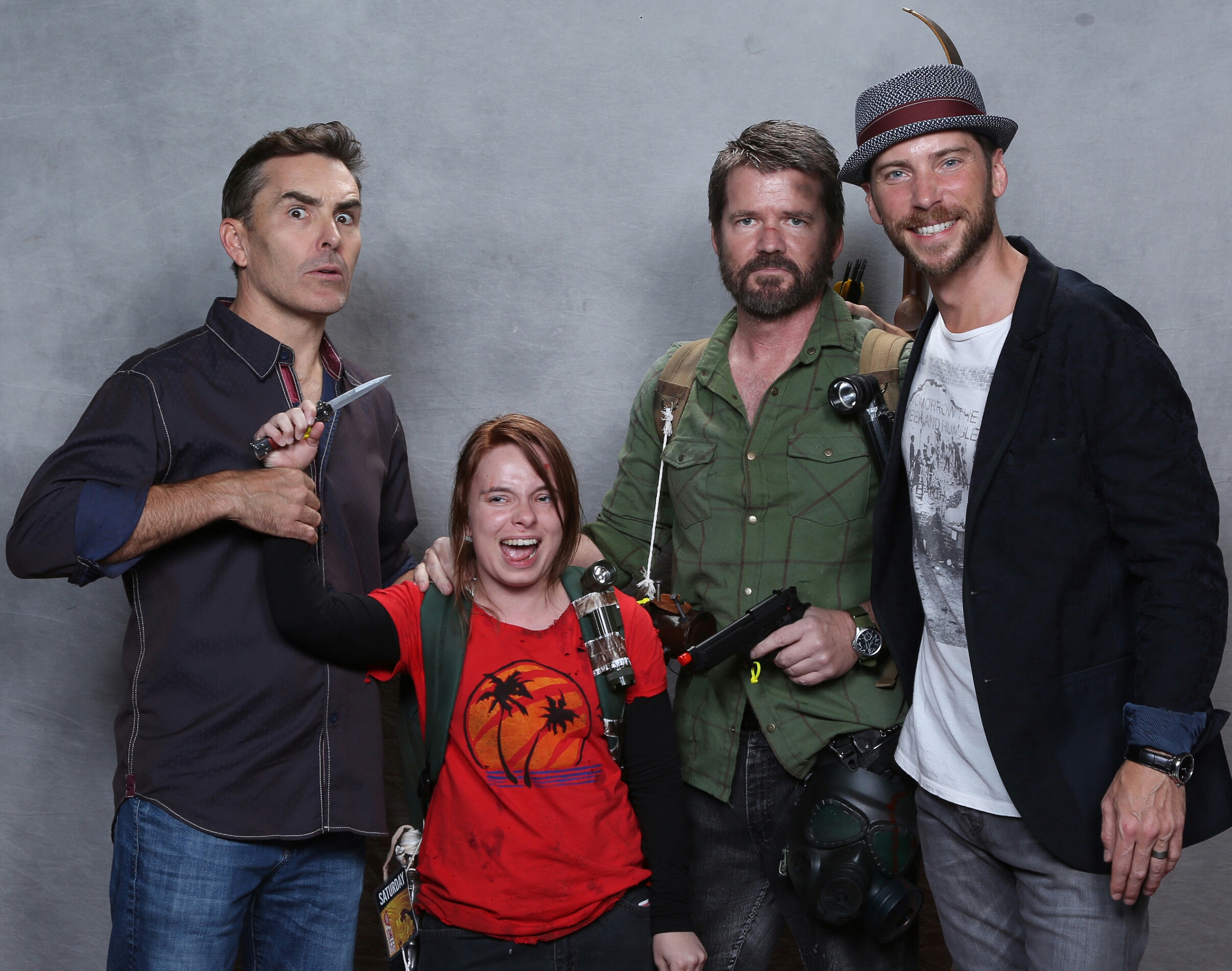 Joel and Ellie with Nolan North and Troy Baker