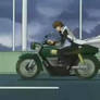 Kaiba rides a motorcycle