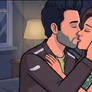 Animated Couple in a hotel kiss