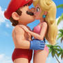 Mario and Princess Peach kiss