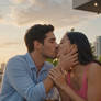 Couple kiss at balcony party