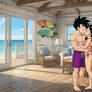 Gohan and Videl kiss in beach house