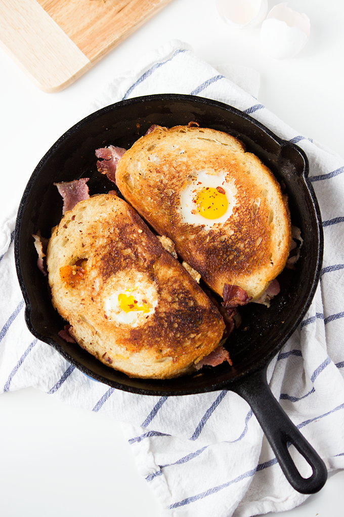 Bacon Cheddar Grilled Cheese Egg in a Hole by bittykate
