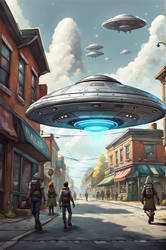 Large UFO's hover Over Town