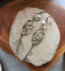 Earrings Silver Long Pearls