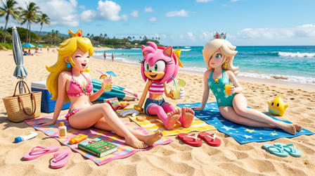 Peach, Amy and Rosalina chilling at the beach!