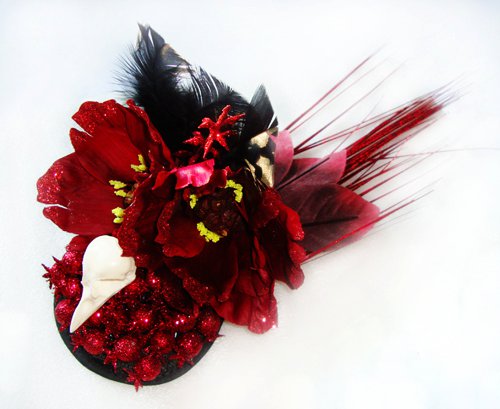 Red Crow Skull Fascinator Hat