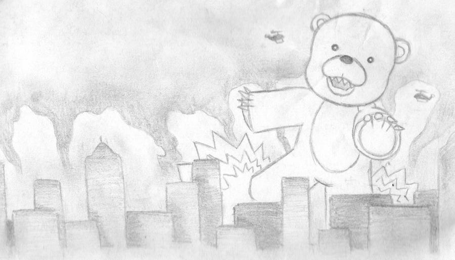 Teddy bear destroying Chicago
