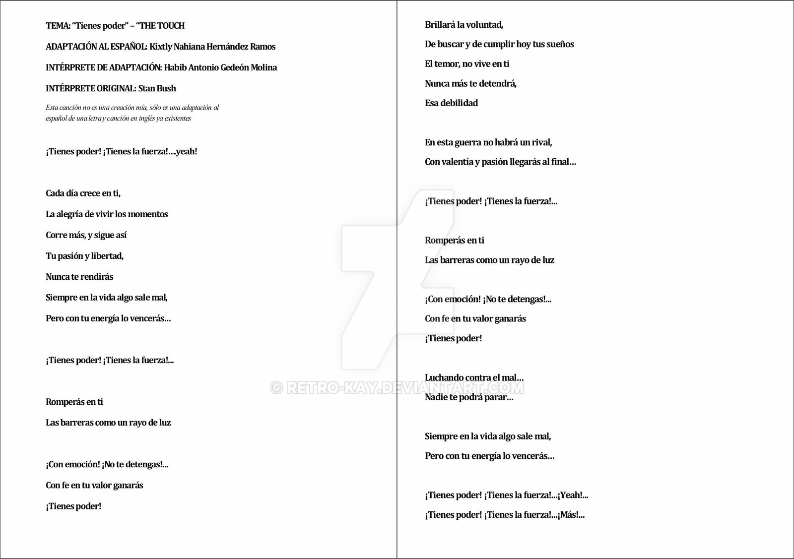 The touch - Lyrics (Adaptation Spanish)