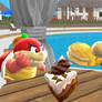 Bowser jr and pom pom dates at restaurant