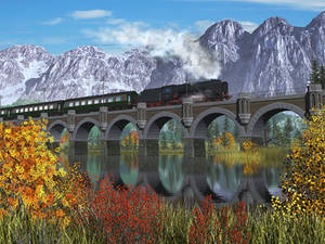Train and Bridge and Mountains by xmas-kitty