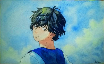 Mabuchi Kou of Ao Haru Ride in Watercolor