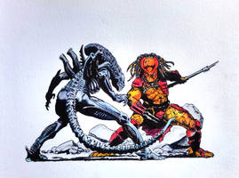 Alien Vs Predator in watercolor by me