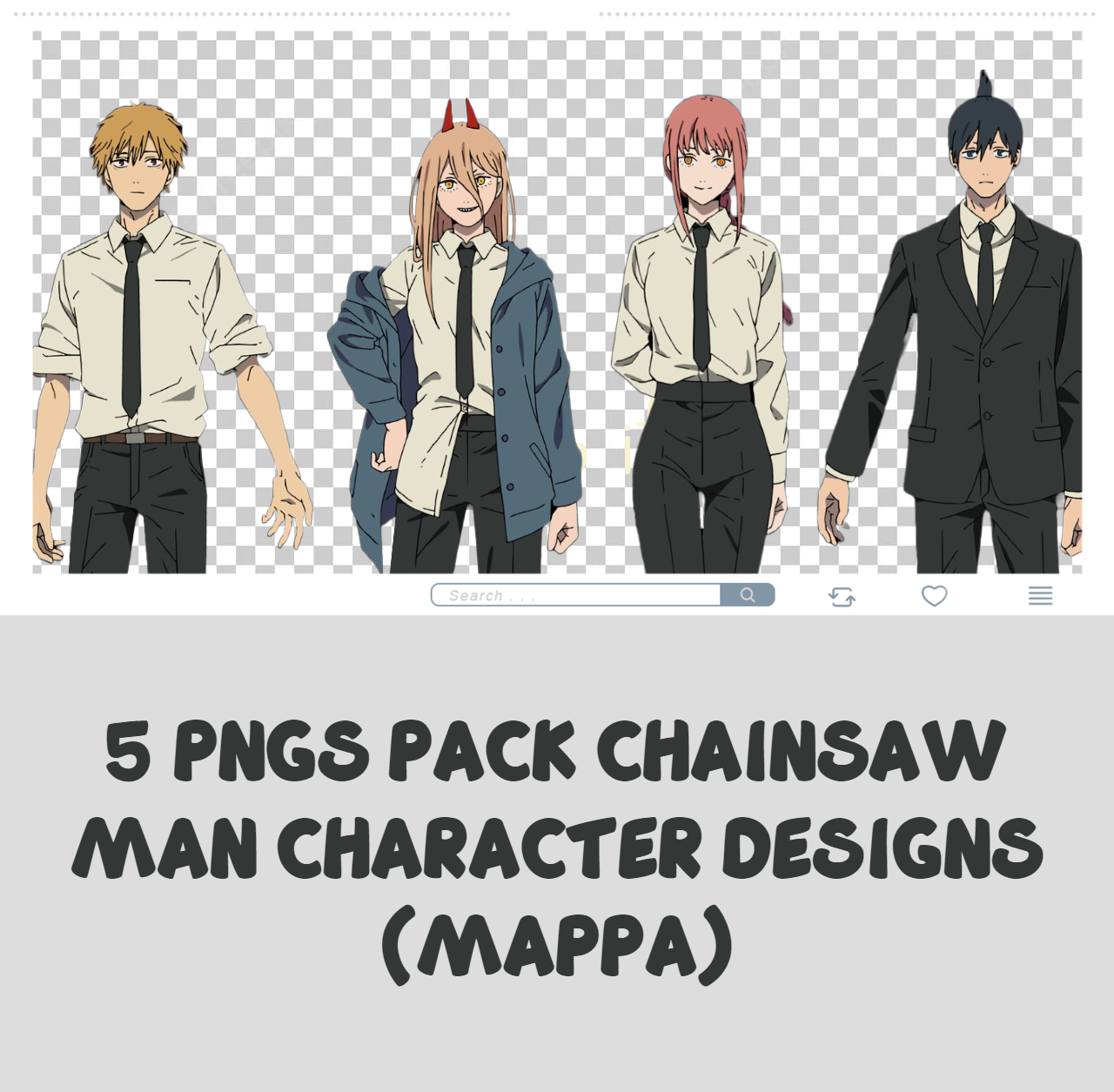 PNG PACK CHAINSAW MAN CHARACTER DESIGNS (MAPPA) by starcolors13 on