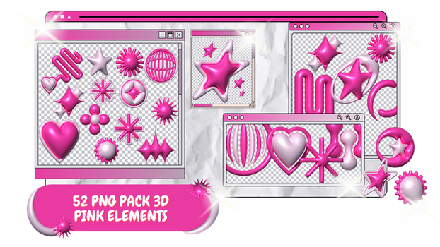 PNG PACK 3D PINK ELEMENTS