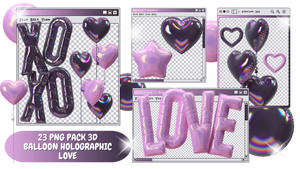 PNG PACK 3D BALLOON HOLOGRAPHIC LOVE