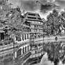 River reflection of half-timbered houses X
