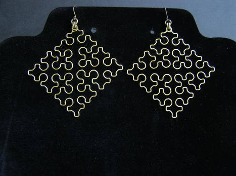 Sierpinski Cross Earrings, Raw Brass