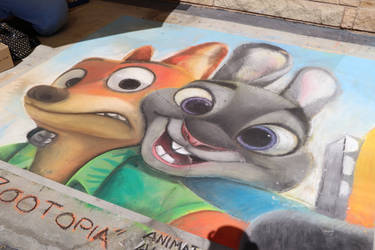 Zootopia Selfie - Chalk Art - Artist: Unknown