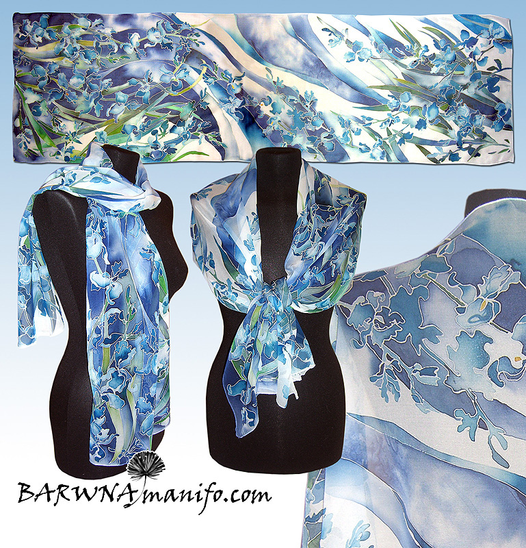 Silk scarf IRIS - hand painted - commision