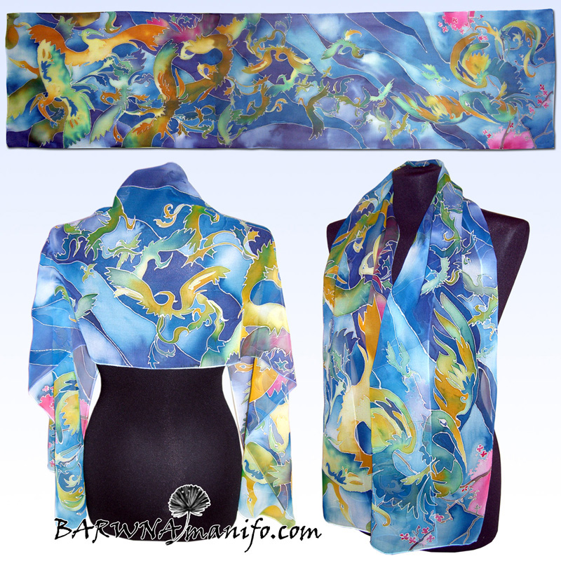 Silk scarf - BIRDS - hand painted