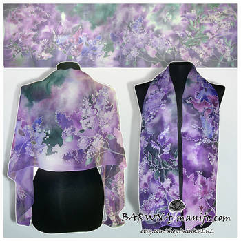 Silk scarf LILAC hand painted - FOR SALE!