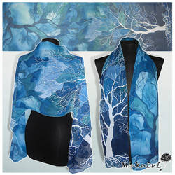 Silk scarf 'Trees in Blue' - for SALE