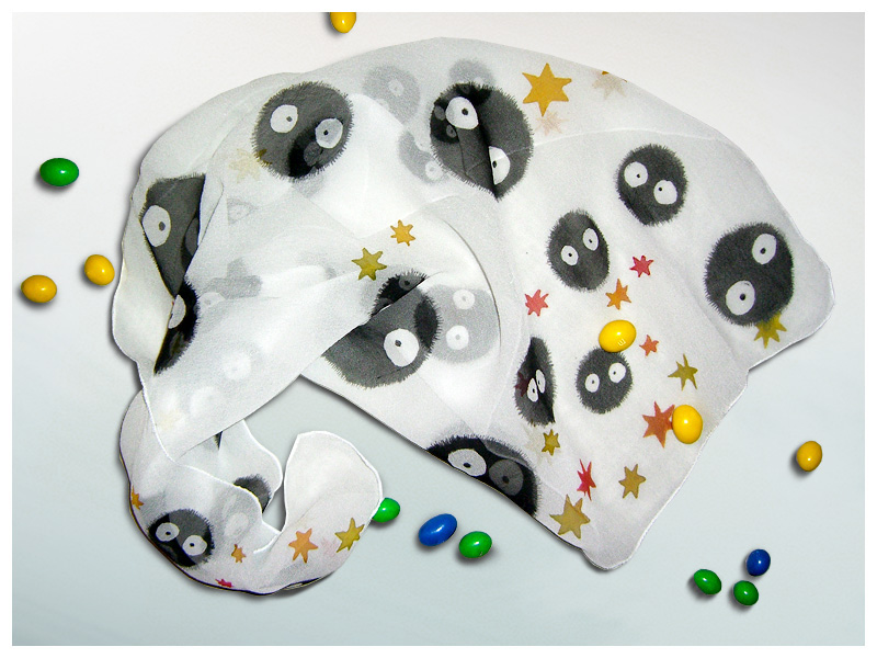 Silk Scarf 'Totoro Soot Sprites' - FOR SALE!