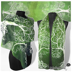 Silk scarf 'White Tree in Green' FOR SALE