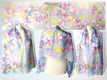 Silk scarf Magnolia Flowers - FOR SALE