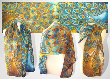 Peacock silk scarf - FOR SALE