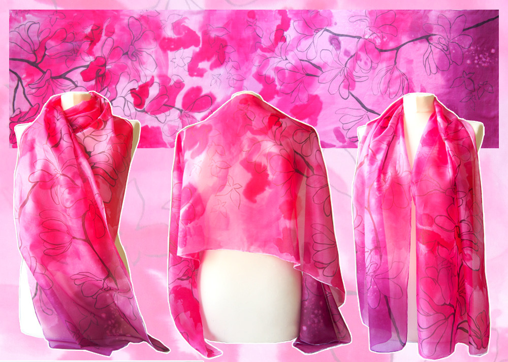 Carmine Magnolia silk scarf