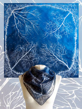 Silk Scarf White Trees