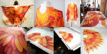 Firebird Wings silk scarf - painting process