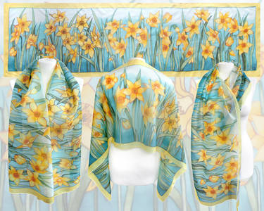 Silk scarf Daffodils hand painted