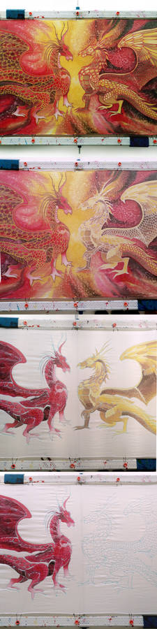 Silk painting process - Dragons