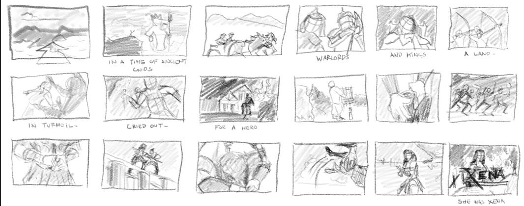 Xena TV Show Intro Storyboard Sketches