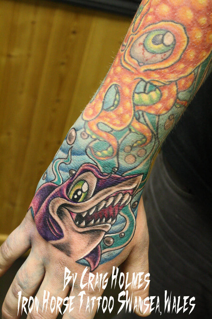 Shark tattoo on hand by CraigHolmesTattoo on DeviantArt