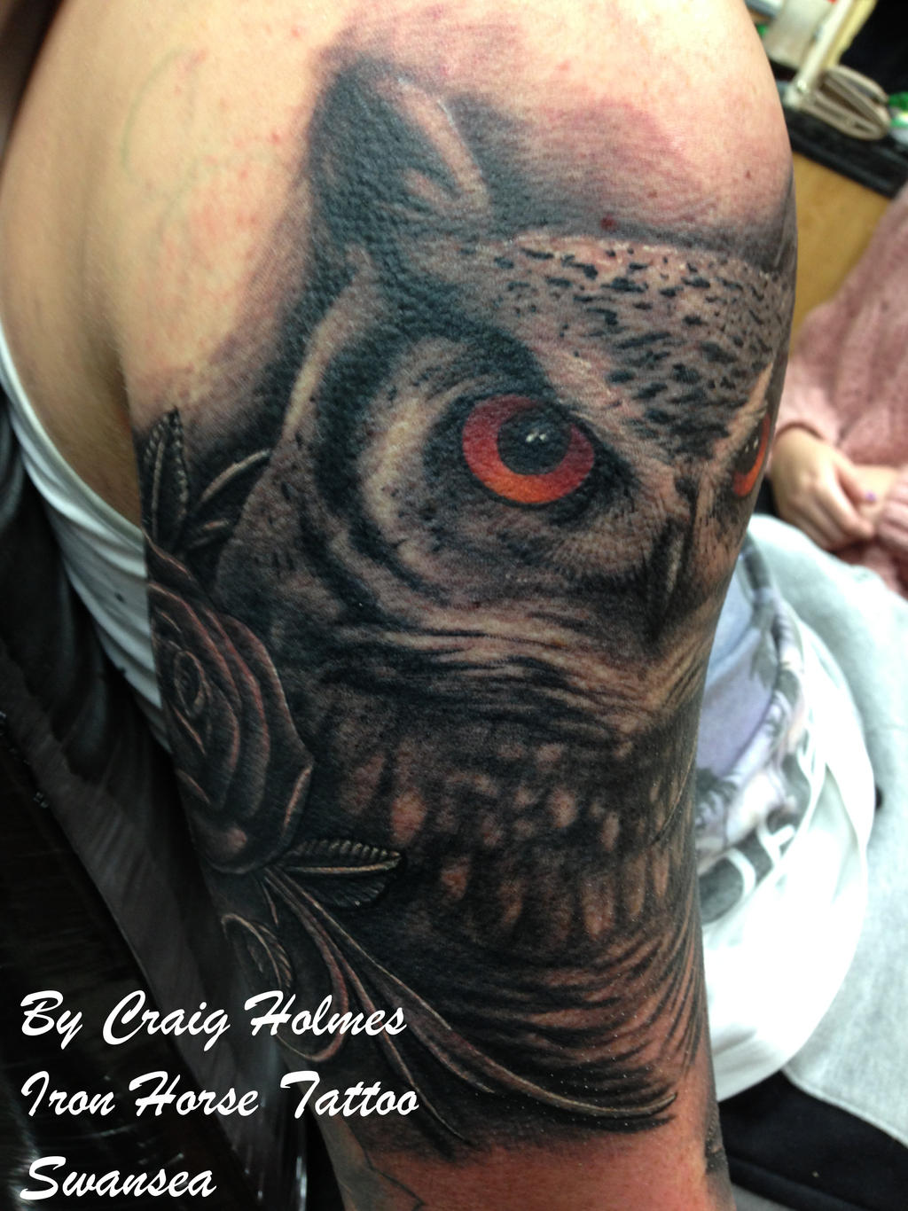 Owl with roses tattoo by Craig Holmes by CraigHolmesTattoo on DeviantArt