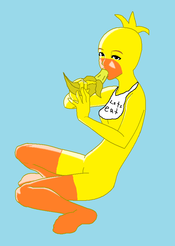 Chica eats a banana