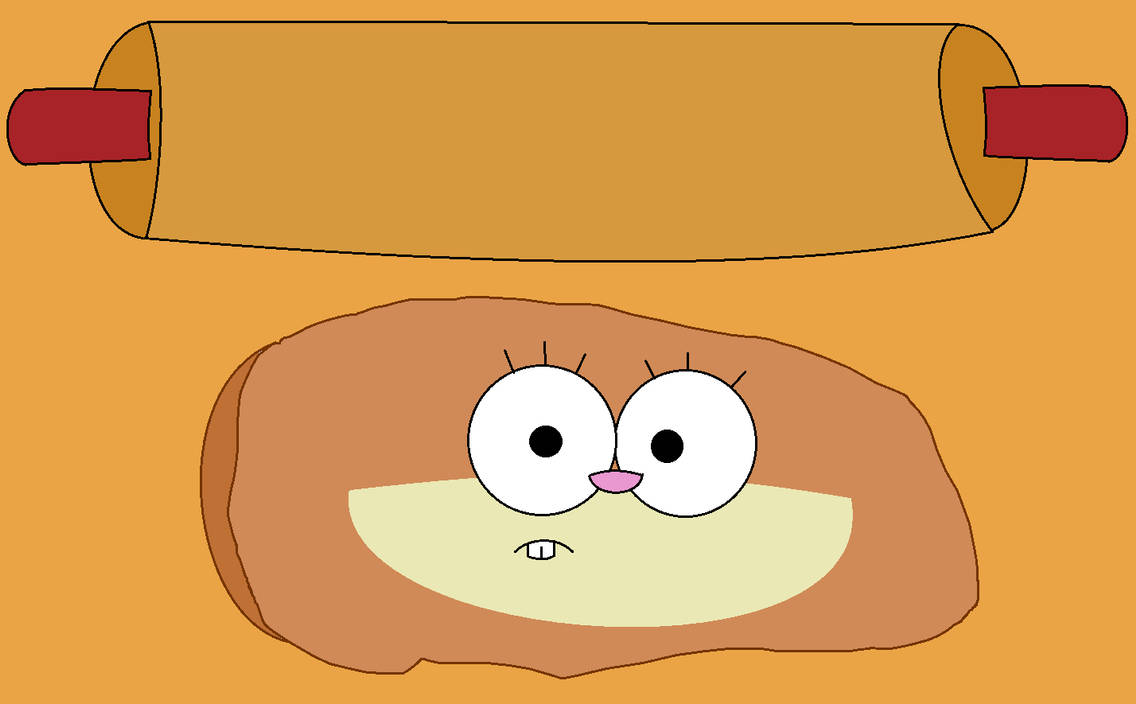Sandy Cheeks Flattened By A Giant Rolling Pin by Shiyamasaleem on