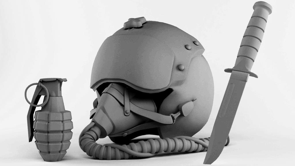 3D Military Stuff-Pilot Helmet,Grenade,USMC. Clay