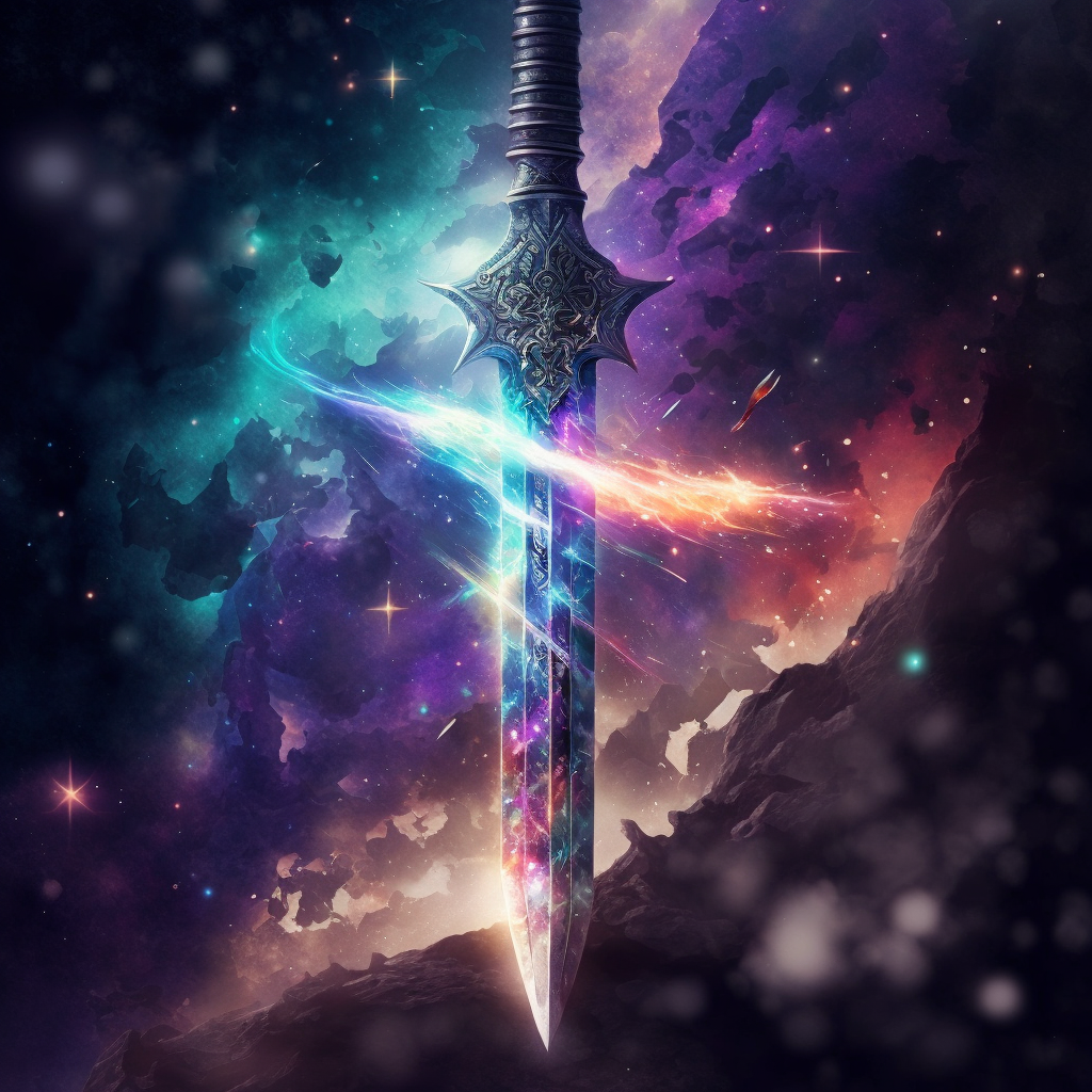 Download A Character With A Sword And A Galaxy Background