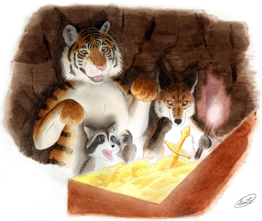 Tiger Fox Raccoon and Treasure