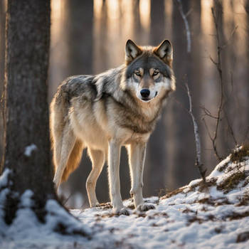 Wolf early spring morning in the forest