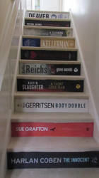 Hand-painted book spine stair risers
