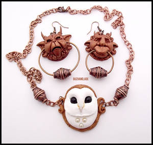 Knocker Earrings Labyrinth + Necklace White OWL